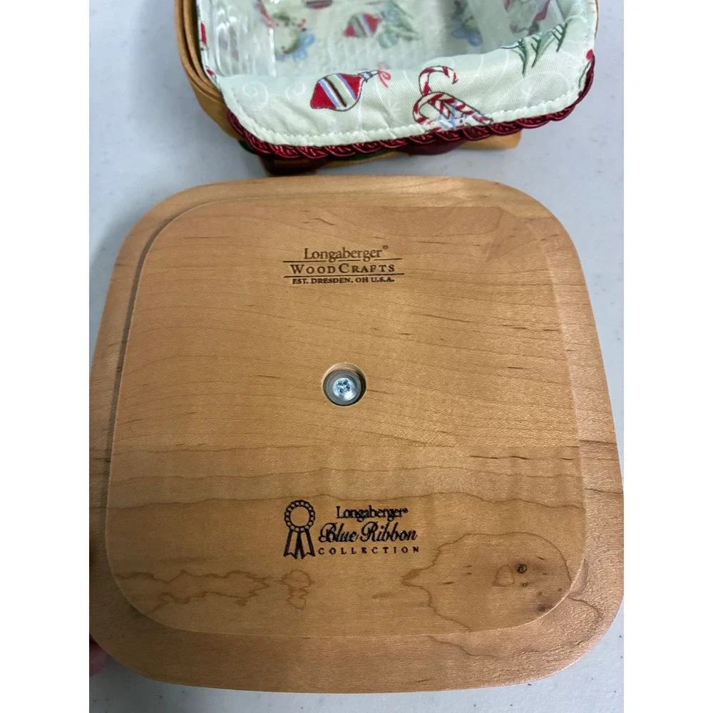 Longaberger Blue Ribbon‎ Collection Small Square Basket Wood Lid Christmas 2002